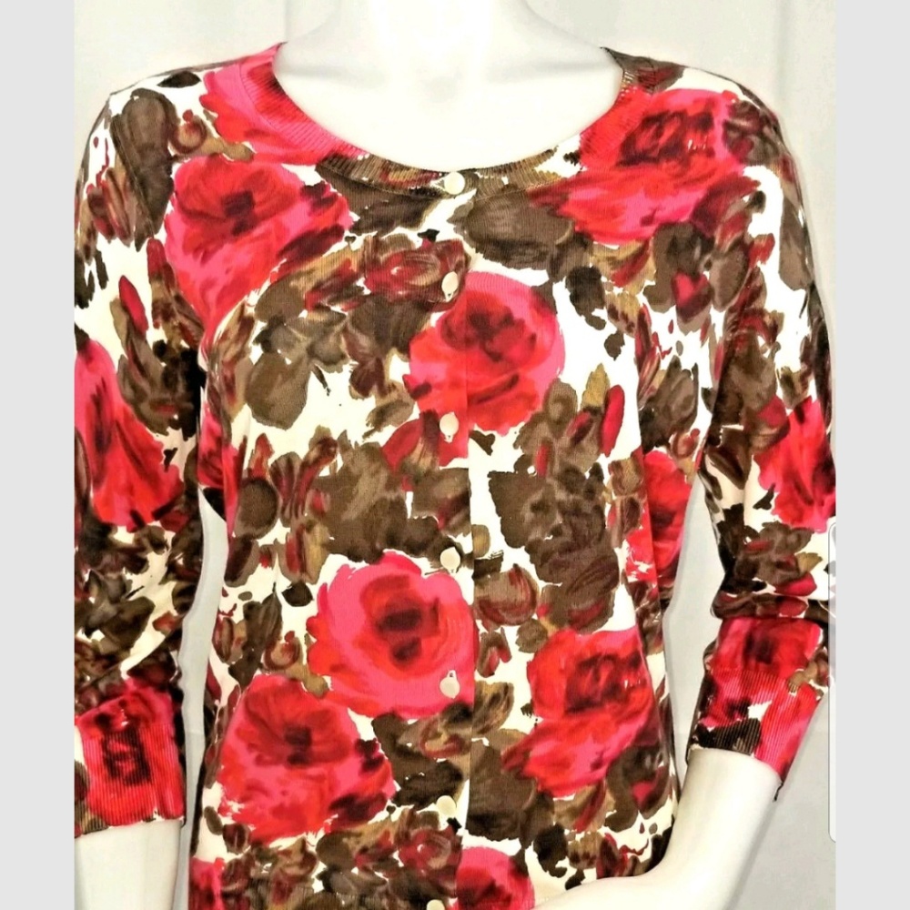 Talbots Cardigan Sweater Womens Medium Floral